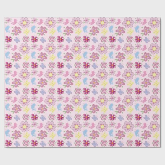 Happy Birthday Wild Flowers Garden Boho Pattern Cadeaupapier (Vlak)