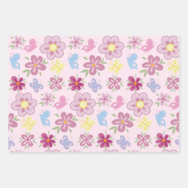 Happy Birthday Wild Flowers Garden Boho Pattern Inpakpapier Vel