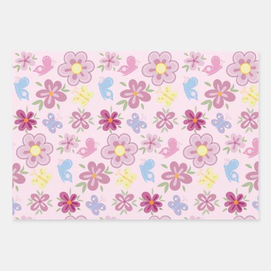 Happy Birthday Wild Flowers Garden Boho Pattern Inpakpapier Vel (Voorkant)