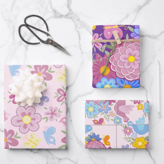 Happy Birthday Wild Flowers Garden Boho Pattern Inpakpapier Vel (Voorkant)