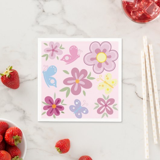 Happy Birthday Wild Flowers Garden Boho Pattern Servet (Insitu)