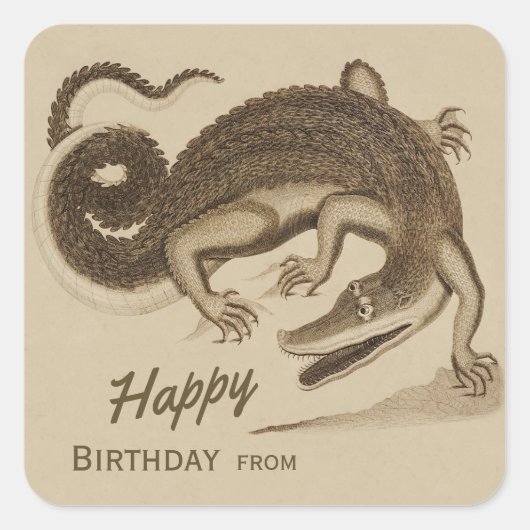 Happy Birthday Wild joyful crocodile CC0892 Vierkante Sticker (Voorkant)