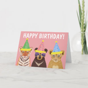 Happy Birthday Wild Party Animals Illustration Kaart