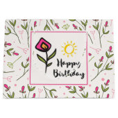 Happy Birthday -  wilde bloemen en zon Large Cadeautasje (Voorkant)