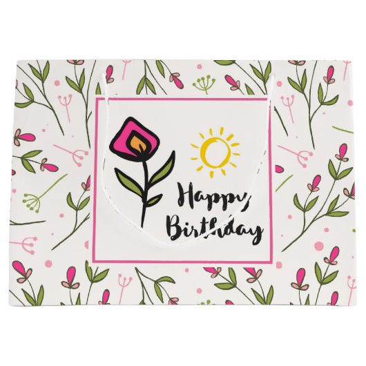 Happy Birthday -  wilde bloemen en zon Large Cadeautasje (Voorkant)