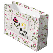 Happy Birthday -  wilde bloemen en zon Large Cadeautasje (Voorkant Gekanteld)