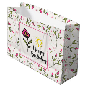 Happy Birthday - wilde bloemen en zon Large Cadeautasje
