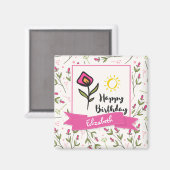 Happy Birthday -  wilde bloemen en zon Magneet (Voorkant / Achterkant)