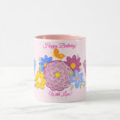 Happy Birthday Wilde Bloemen Tuin Vogels Patroon Mok (Midden)