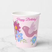 Happy Birthday Wilde Bloemen Tuin Vogels Patroon Papieren Bekers (Achterkant)