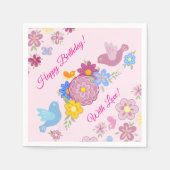 Happy Birthday Wilde Bloemen Tuin Vogels Patroon Servet (Voorkant)