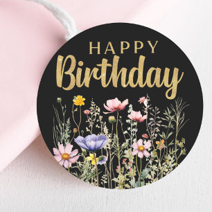 Happy Birthday Wildflower Eenvoudige klassieke Sti Ronde Sticker