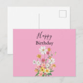 Happy Birthday Wildflowers Roze Briefkaart (Voorkant / Achterkant)