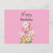 Happy Birthday Wildflowers Roze Briefkaart (Voorkant)