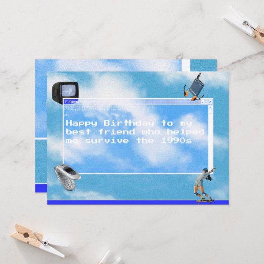 Happy Birthday Windows95-computerthema Kaart (Voorkant / Achterkant in situ)