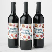 Happy Birthday Wine Bottle Label met Ballonnen en Wijn Etiket (Flessen)