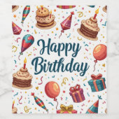 Happy Birthday Wine Bottle Label met Ballonnen en Wijn Etiket (Enkel label)