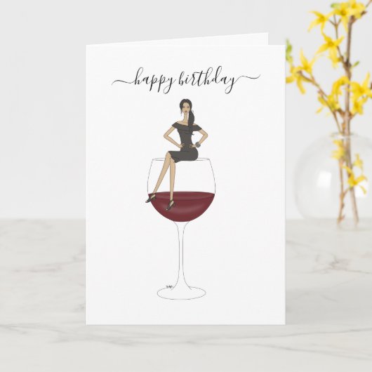Happy Birthday - Wine Glass Kaart (Gele Bloem)