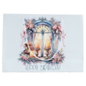 Happy Birthday Winter Blauw Roze Victoriaans raam Groot Cadeauzakje (Achterkant)