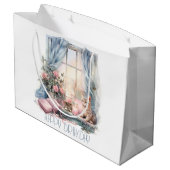 Happy Birthday Winter Blauw Roze Victoriaans raam Groot Cadeauzakje (Achterkant Gekanteld)