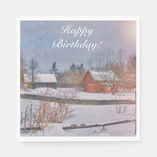 Happy Birthday Winter Boerderij Scene Servet (Voorkant)