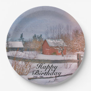 Happy Birthday Winter Scene Papieren Bordje