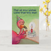 Happy Birthday Wish Whimsical Pink Flamingo Kaart (Gele Bloem)