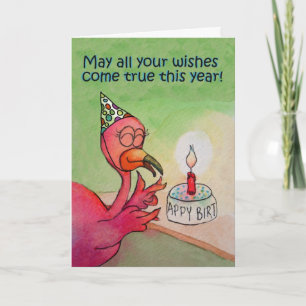 Happy Birthday Wish Whimsical Pink Flamingo Kaart