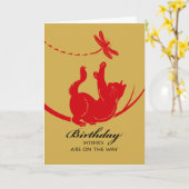 Happy Birthday Wishes met Cat and Dragonfly Kaart (Gele Bloem)