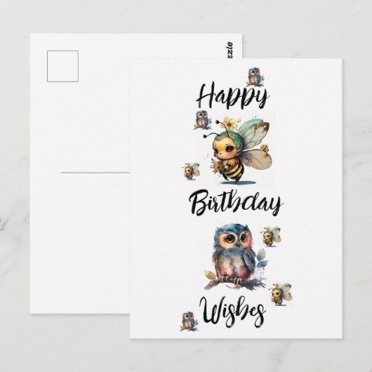 HAPPY BIRTHDAY WISHES Owings and bijen | BRIEFKAAR Briefkaart (Voorkant / Achterkant)