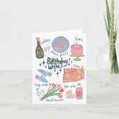 Happy Birthday Wishes Whimsical Sketch Doodle Scha Kaart (Voorkant)