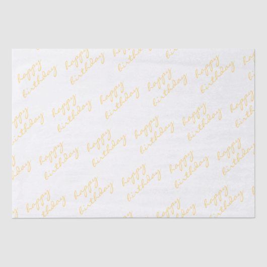 Happy Birthday Wit Goud Script Tissuepapier (Voorkant)