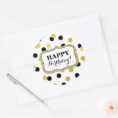 Happy Birthday Wit Zwart Goud Confetti Ronde Sticker (Envelop)