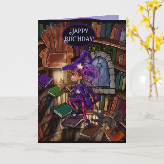 Happy Birthday Witch Girl, Let your Magic Shine! Kaart (Gele Bloem)