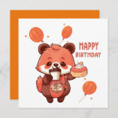 "Happy Birthday with a Schattige Raccoon and Cake" Feestdagenkaart (Voorkant / Achterkant)