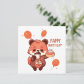 "Happy Birthday with a Schattige Raccoon and Cake" Feestdagenkaart (Staand voorkant)