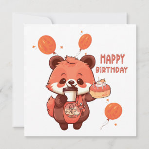 "Happy Birthday with a Schattige Raccoon and Cake" Feestdagenkaart