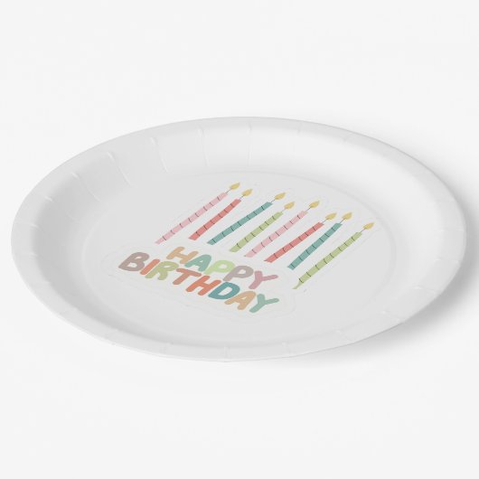 Happy Birthday with Candles on Paper Plates Papieren Bordje (Gekanteld)