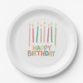 Happy Birthday with Candles on Paper Plates Papieren Bordje
