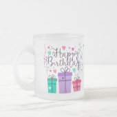 "Happy Birthday with Gift Boxes" - Aanpassen Matglas Koffiemok (Links)