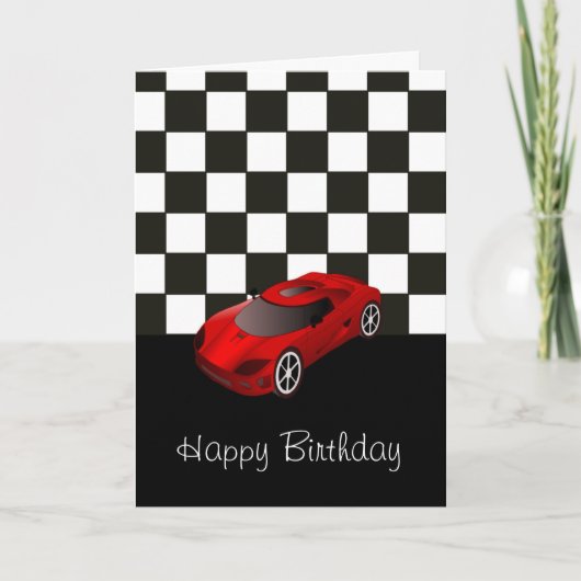 Happy birthday with red racing car kaart (Voorkant)