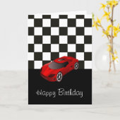 Happy birthday with red racing car kaart (Gele Bloem)