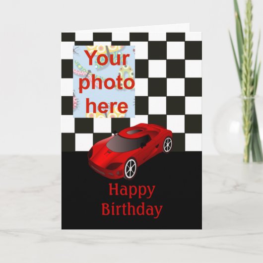 Happy birthday with red racing car kaart (Voorkant)