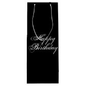 "Happy Birthday" witte letters, zwart Wijn Cadeautas (Achterkant)