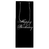"Happy Birthday" witte letters, zwart Wijn Cadeautas (Voorkant)
