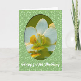 Happy Birthday, witte orchidee bloemen in groen ko Kaart