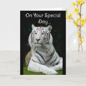 Happy Birthday Witte Tijger Wenskaart Kaart (Gele Bloem)