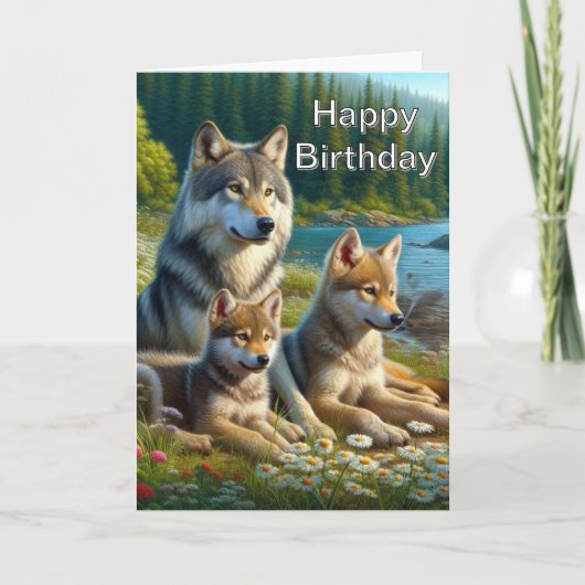 Happy Birthday Wolf Natuur Wenskaart Kaart (Voorkant)