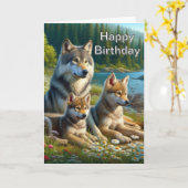 Happy Birthday Wolf Natuur Wenskaart Kaart (Gele Bloem)