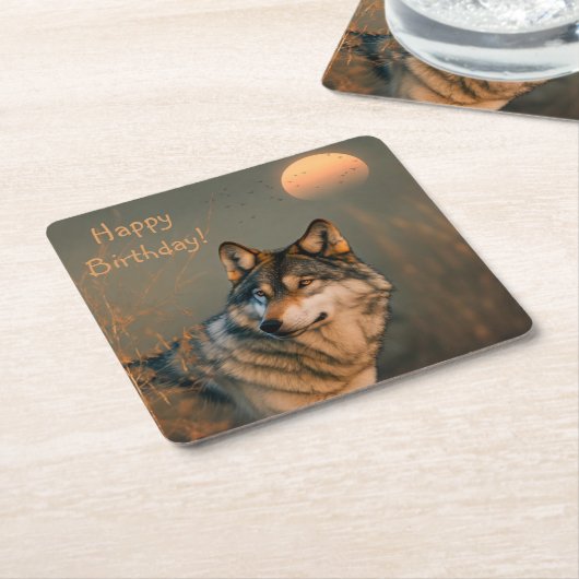 Happy Birthday Wolf Onderzetters (Schuin)